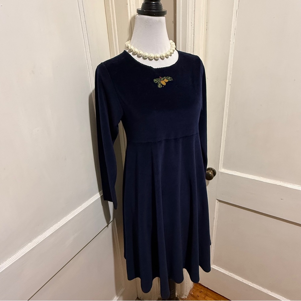 Lands' End Girls Velvet Dark Blue Dress